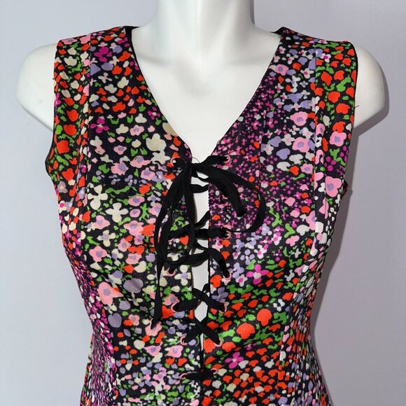 Vtg 70s Carol Brent Bright Colorful Sleeveless Hippie Tunic Lace Up Size M/L - Picture 5 of 5
